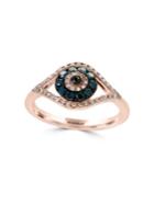 Effy Novelty Diamond, Black Diamond, Blue Diamond & 14k Rose Gold Ring