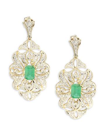Bh Multi Color Corp. Emerald Diamond & 14k Yellow Gold Filigree Earrings