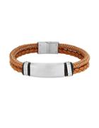 Lord & Taylor Stainless Steel, Leather Cord Braided Bracelet