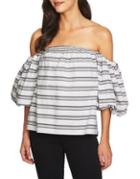 1.state Off-the-shoulder Voluminous-sleeve Stripe Cotton Top