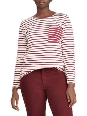 Lauren Ralph Lauren Plus Striped Cotton Pocket T-shirt