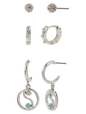 Bcbgeneration Stonewashed Crystal Stone Fireball Stud And Mixed Hoop Earring 3-pair Set