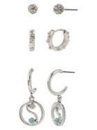 Bcbgeneration Stonewashed Crystal Stone Fireball Stud And Mixed Hoop Earring 3-pair Set