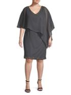 J Kara Plus Embellished Cape-sleeve Dress