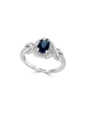 Effy Royal Bleu Diamond, Natural Sapphire And 14k White Gold Ring