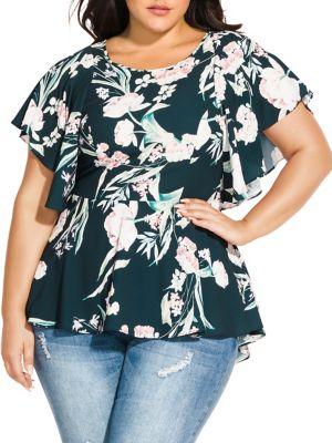 City Chic Plus Fresh Fields Printed Short-sleeve Top