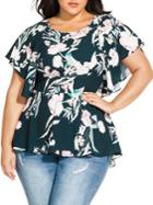 City Chic Plus Fresh Fields Printed Short-sleeve Top