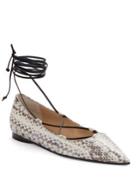 Michael Kors Collection Kallie Snakeskin And Leather Ankle-wrap Flats