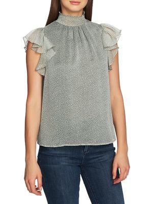 1.state Printed Smocked Neck Top