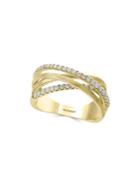 Effy Crossed 14k Yellow Gold Diamond Studded Ring