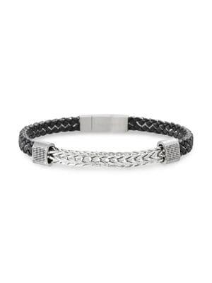 Lord & Taylor Rondel Foxtail Leather & Stainless Steel Braided Bracelet