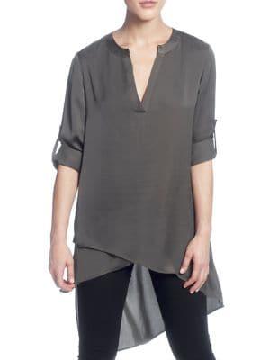 Catherine Catherine Malandrino Split Neck Asymmetric Long Blouse