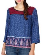 Lucky Brand Embroidered Three-quarter Sleeve Top