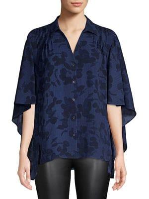 H Halston Angel-sleeve Printed Blouse