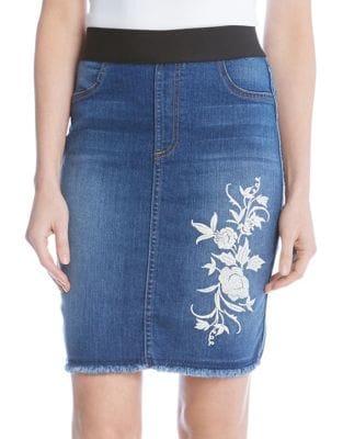 Karen Kane Floral Embroidered Denim Skirt