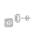 Sonatina Diamond And Sterling Silver Halo Square Stud Earrings