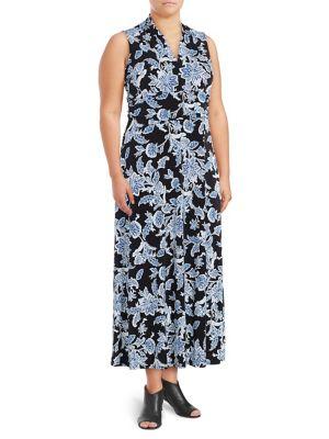Vince Camuto Plus Woodblock Floral Midi Dress