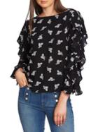 1.state Paisley-print Ruffle Cold-shoulder Top