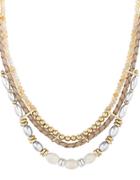 Lucky Brand Sun Kissed Moments Semi-precious Rock Crystal Dual-tone Beaded Leather Collar Necklace