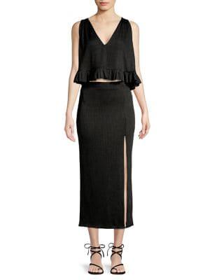 Free People 2-piece Ruffle Ribbed Top & Skirt Set