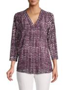 Calvin Klein Pleated V-neck Three-quarter Chiffon Top