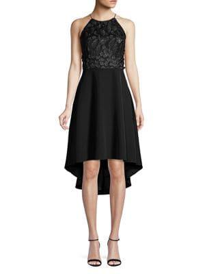 Aidan By Aidan Mattox Sequin Embroidered Halter High-low Dress