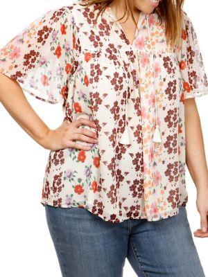 Lucky Brand Plus Plus Floral Short-sleeve Top