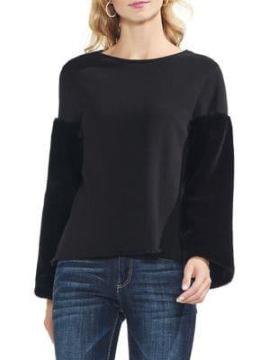 Vince Camuto Estate Jewel Faux Fur-sleeve Cotton Top