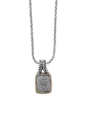 Effy 18k Yellow Gold, Sterling Silver And Diamond Square Pendant Necklace