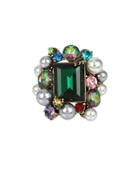 Betsey Johnson Pearl And Faceted Stone Ring