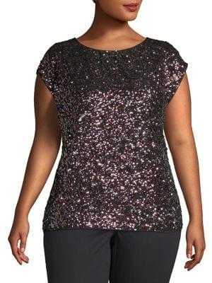 Vince Camuto Plus Cap-sleeve Sequin Top