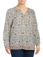 Lucky Brand Plus Floral Splitneck Peasant Top