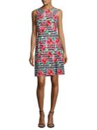 Adrianna Papell Striped And Floral Designed Dress