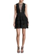 Nicole Miller Illusion Tiered Lace Dress