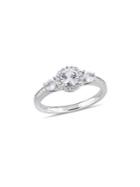 Sonatina 14k White Gold, White Sapphire And Diamond Halo Three-stone Ring