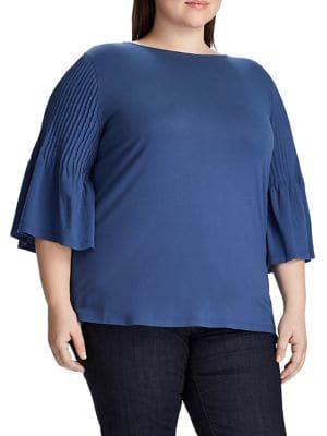 Lauren Ralph Lauren Plus Pintuck-sleeve Cotton Top