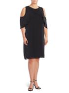 Vince Camuto Plus Crossover Ruffle Shift Cold Shoulder Dress