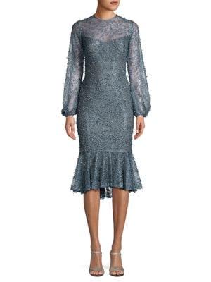 Nicole Bakti Lace Puff-sleeve Midi Dress