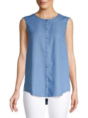 H Halston Sleeveless Chambray Button-front Shirt