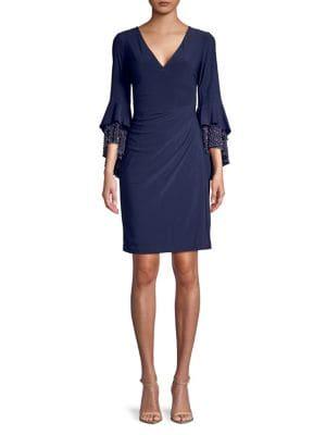 Betsy & Adam Three-quarter Ruffle-sleeve Sheath Dress