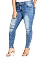 City Chic Plus Embellished Distress Skinny Jeans