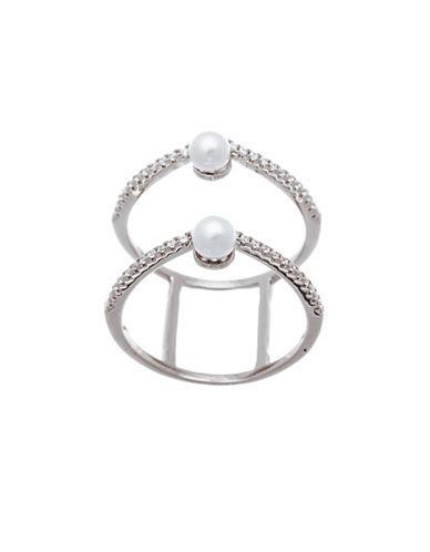 Lord & Taylor Double Strand Cubic Zirconia And Fresh Water Pearl Ring