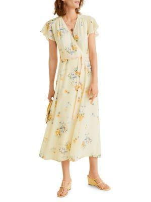 Mango Ruffled Floral Faux Wrap Dress