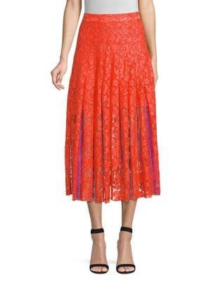 Diane Von Furstenberg Gardenia Box Pleat Lace Midi Skirt