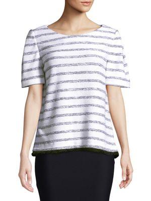 Ellen Tracy Tweed Short-sleeve Striped Sweater