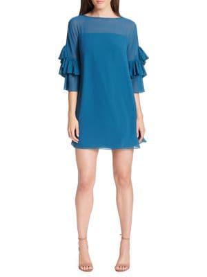 Vince Camuto Souffle Chiffon Ruffle-sleeve Shift Dress