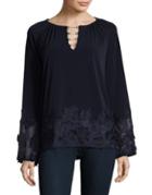 T Tahari Embroidered Bell Sleeve Top