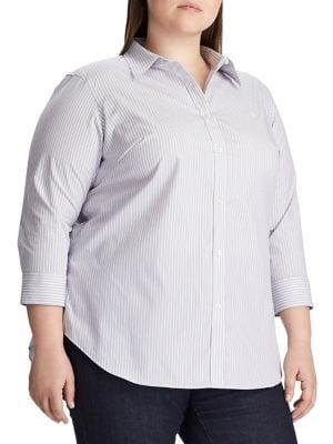 Lauren Ralph Lauren Plus Relaxed-fit Stripe Button-down Shirt