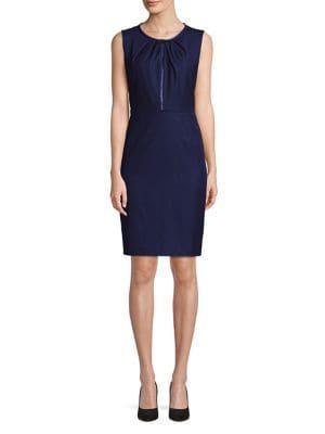 T Tahari Lucille Pleated Front Zip Dress