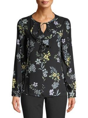 Karl Lagerfeld Paris Ruffle Floral Tie Neck Blouse